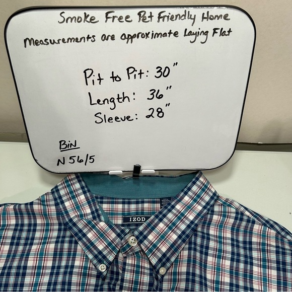 Izod Men's 3XL Tall Blue and Teal Plaid Button Up Natural Stretch Shirt NWT - Picture 13 of 13